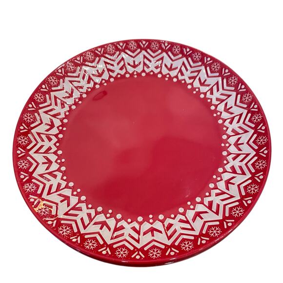 Holiday Red & White Melamine 11in Dinner Plates Set of 4 Christmas Snow New - Picture 8 of 10